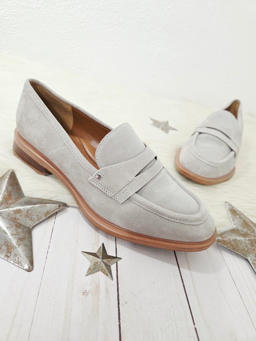 Franco Sarto Classic Loafers Edith2 beige gray suede leather women's size 8
